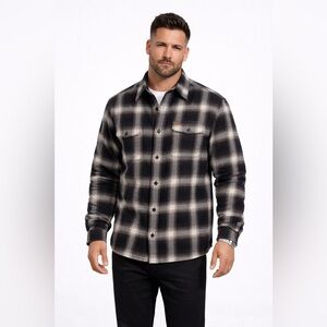 Orvis Plaid Flannel Shirt Jacket Black Gray Men’s L Button Up Outdoor Wear